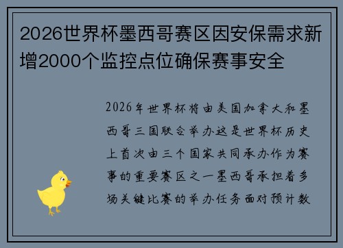 2026世界杯墨西哥赛区因安保需求新增2000个监控点位确保赛事安全