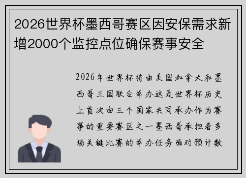 2026世界杯墨西哥赛区因安保需求新增2000个监控点位确保赛事安全