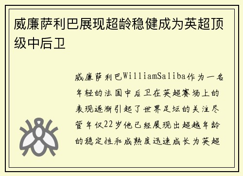 威廉萨利巴展现超龄稳健成为英超顶级中后卫